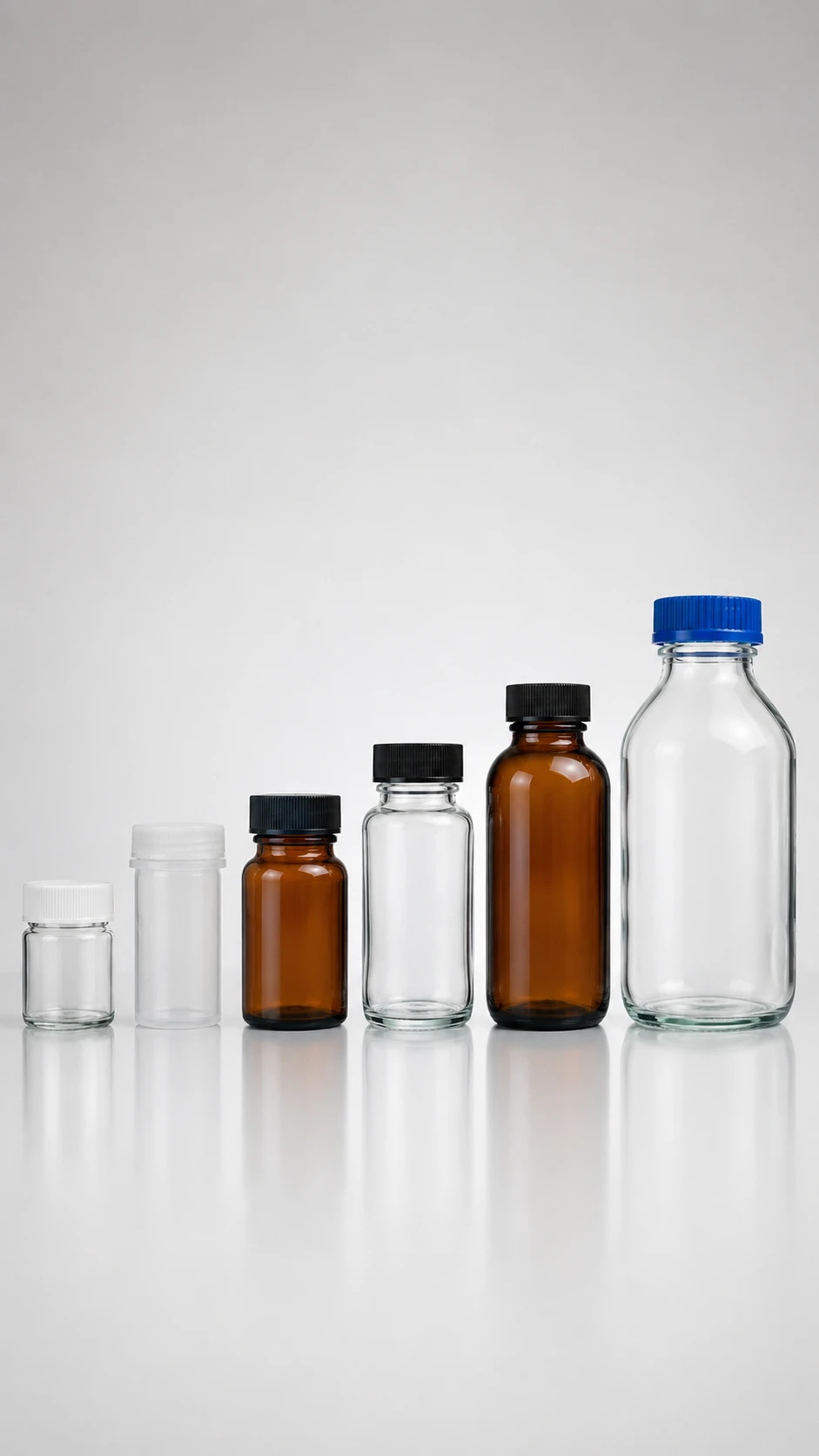 prezentacja produktowa większych naczynek laboratoryjnych o zróżnicowanej pojemności